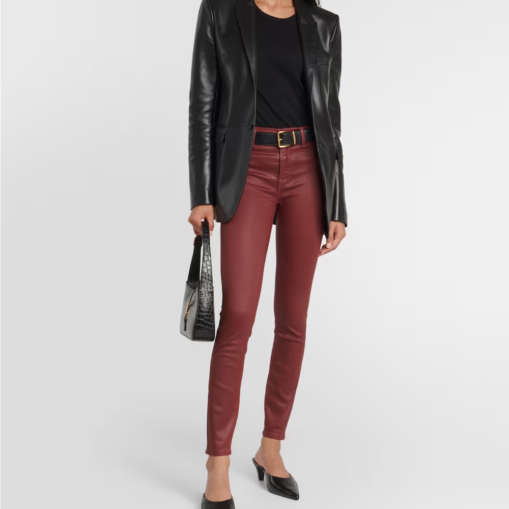 7 For All Mankind Women's Burgundy Red Coated Skinny Pants